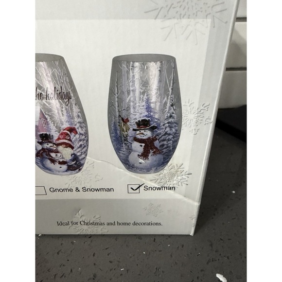 Christmas Lighted Light Up Glass Snowman Vase Cardinals Deer Winter Scene - Picture 4 of 12